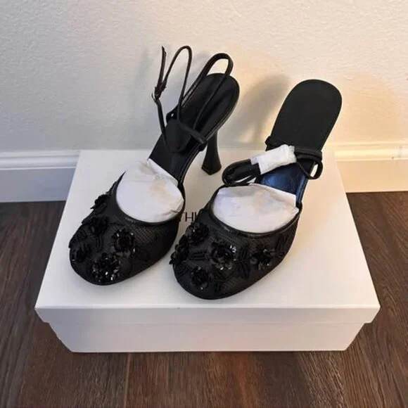 Cynthia Rowley Embellished Mesh Slipper Heels (black / 7.5) - Picture 2 of 4